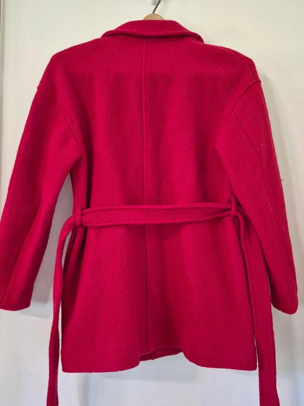 J Crew Italian Boiled Wool Coat Women XXS Red Belt Mid Length Old Money Mob Wife - Picture 3 of 7